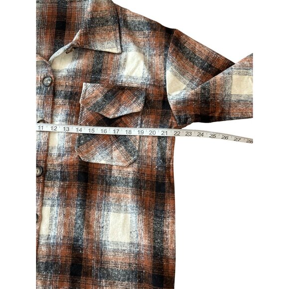Womens Brown & Cream Plaid Button-Up Long Sleeve Shirt Jacket L - Picture 3 of 11